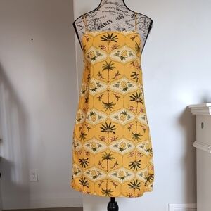 MONTEAU | Women's Yellow Tropical Spaghetti Strap Linen Blend Mini Dress
